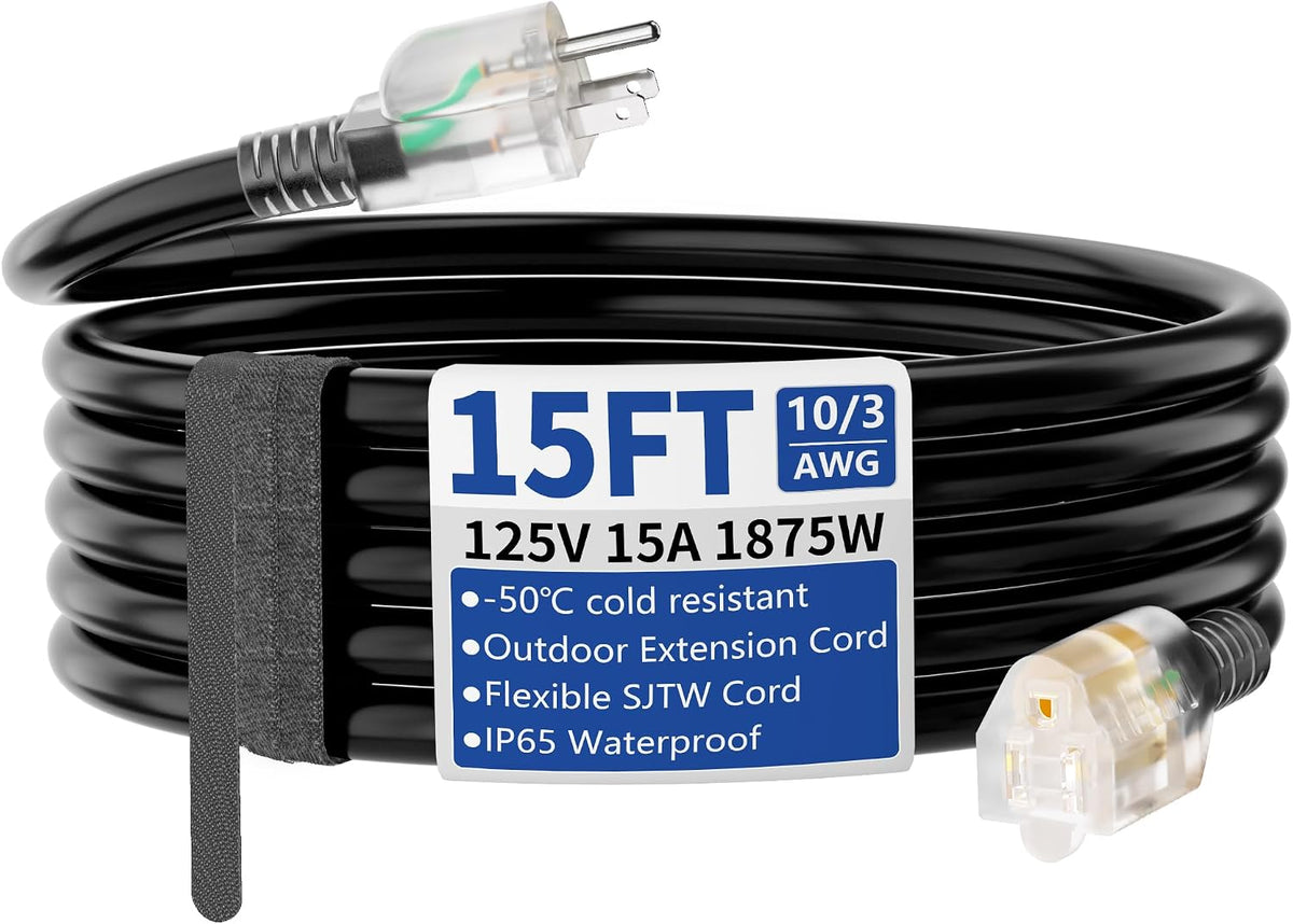 NEMA 5-15 120V Extension Cord, Super Heavy Duty 10 AWG,