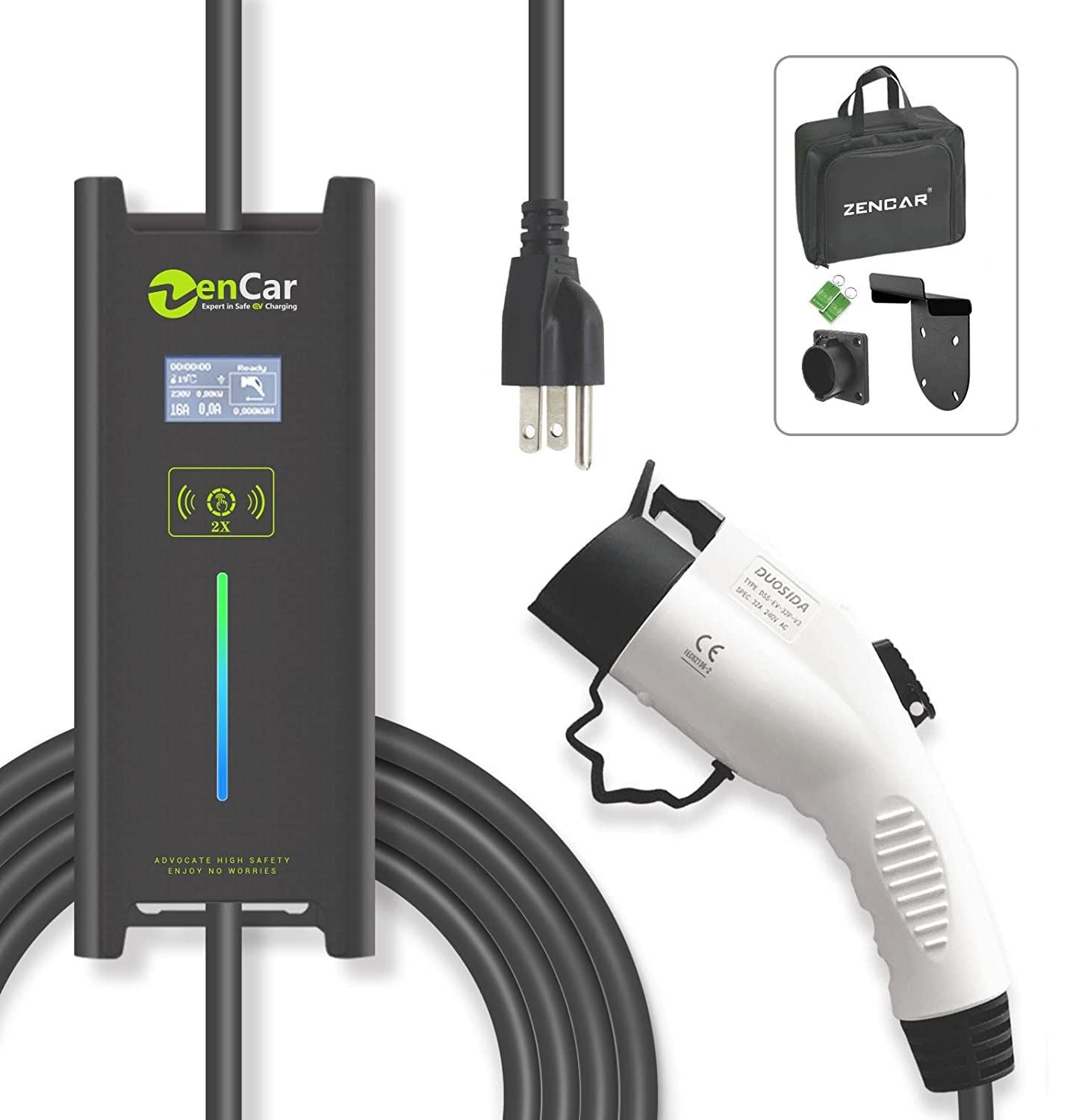 ZenCar 6-16A 120V Level 1 Adjustable EV Charger EVSE with Timer and Wall Mount